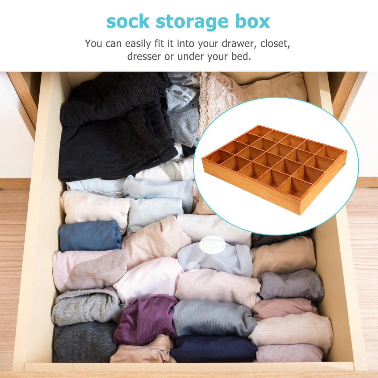 PRETYZOOM Wooden Sorting Tray 20 Grids Socks Underwear Storage Divider Box Drawer Desk Organizer Closet Cabinet Box for Crafts Jewelry Handkerchief Tie PRETYZOOM