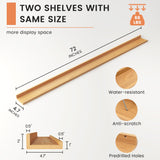 FLYJOE Natural Oak Picture Ledge Shelves Set of 2 - 72 Inch Wall Mounted Display for Books, Photos, and Toys FLYJOE