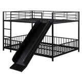 Bellemave Full Over Full Bunk Bed with Slide and Ladder, Metal Bunk Bed for Kids, Girls, Boys, Removable Fence, Low Bunk Bed with Slide, with Door, Black Bellemave