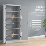 HOMCOM 70" Kitchen Pantry Cabinet, Freestanding Storage Cabinet with 4 Doors and 2 Adjustable Shelves for Dining Room, Gray HOMCOM