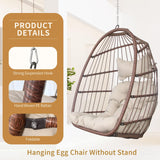 Nicesoul Outdoor Hanging Egg Chair Without Stand, Patio Wicker Swing Egg Basket Chairs with Padded Cushions, 350 Lbs Ceiling Tree Swinging Egg-Shaped Chair No Stand for Indoor Bedroom Porch, Brown NICESOUL