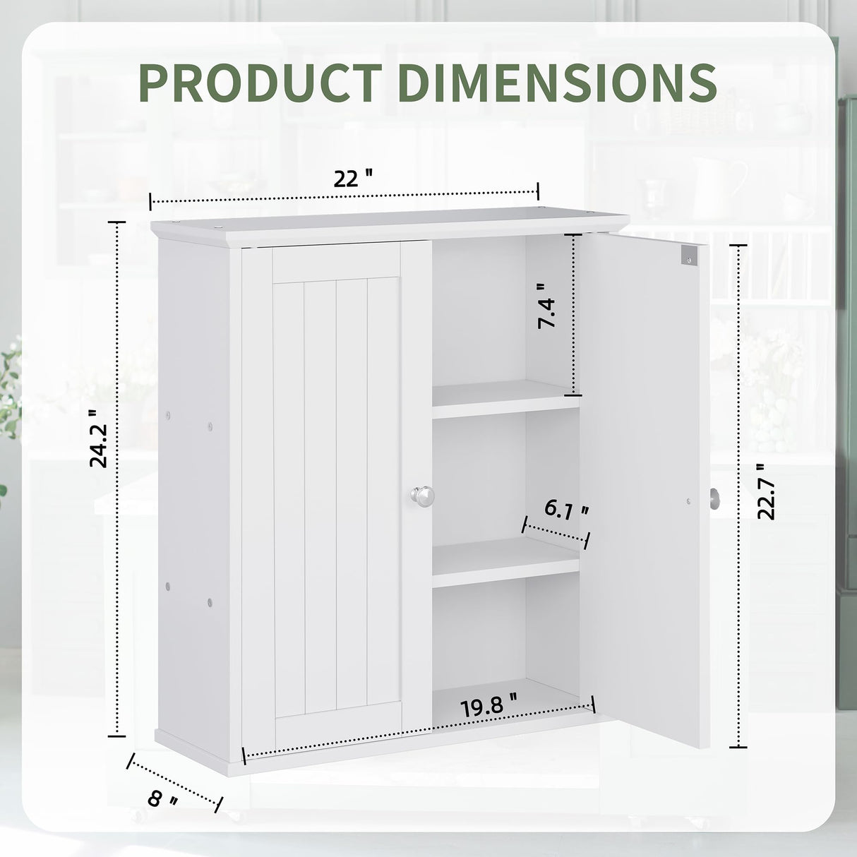 Meilocar Bathroom Wall Cabinet, Bathroom Cabinet Wall Mount, Over The Toilet Space Saver Storage Cabinets, White Medicine Cabinets with 2 Doors Meilocar