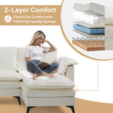 VINGLI 129'' Reversible Sectional Couches for Living Room,L-Shaped Couch Sofa Set with Chaise,Comfy Cloud Couches in Lattice Decored Seat Cushion with Double Pads, Creamy-White VINGLI