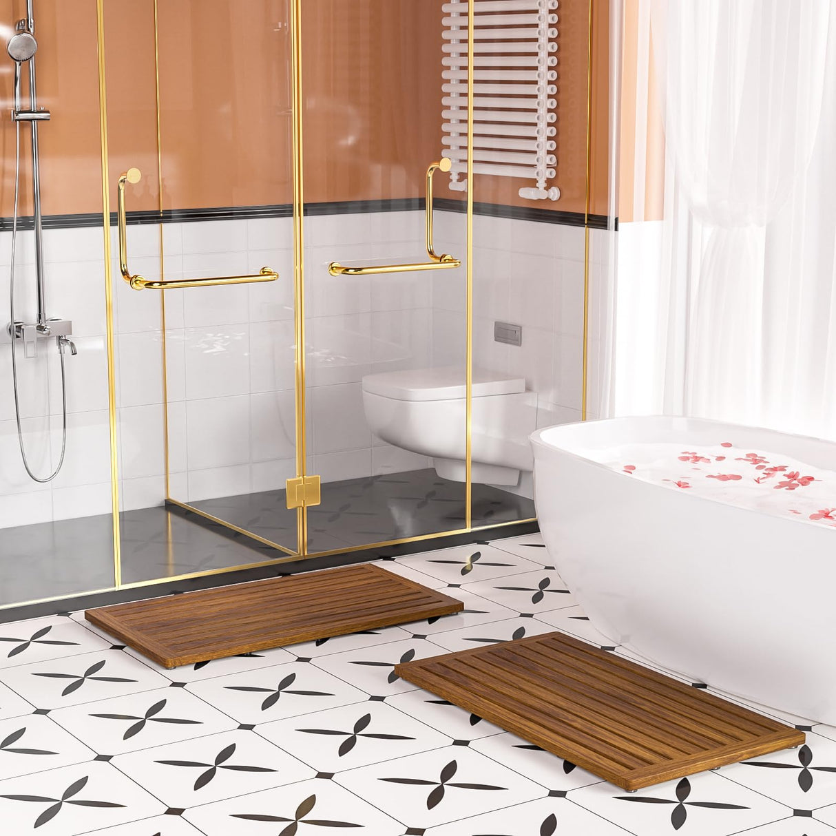 Teak Shower Mat, 32"x18" Wood Bath Mat Non-Slip Bathroom Mat Teak Bath Mats for Bathroom, Wooden Floor Mat Bathroom Mat for Inside, Outdoor or Spa(Large) Kiasthome