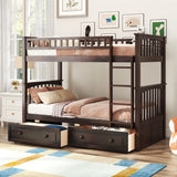 Merax Twin Over Twin Bunk Bed with 2 Storage Drawers and Ladder, Can be Devided into 2 Beds, No Spring Box Needed, Expresso Merax