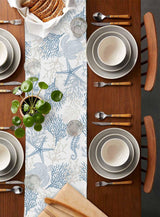 Blue Grey Coastal Table Runner 70 Inches Long, Summer Beach Nautical Farmhouse Dress Scarves, Sea Turtle Ocean Coral Dining Tablerunner for Coffee Table/Kitchen Island/Party Décor, 13" x 70" Seven Roses