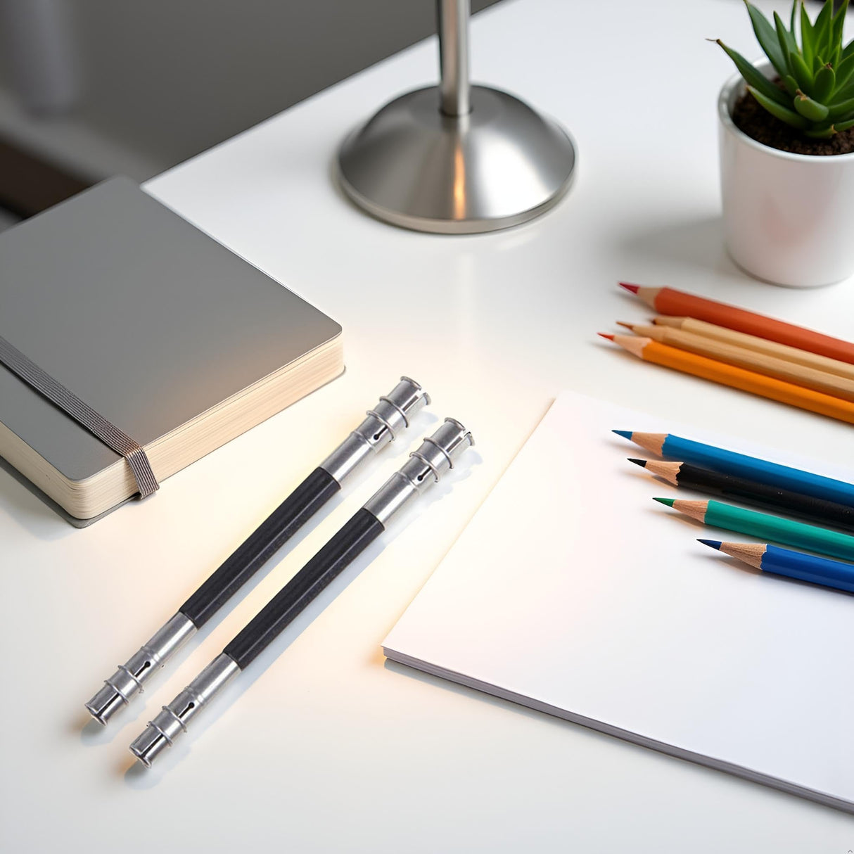 Sluswallow 2 Pcs Useful Stainless Steel Dual Head Pencil Extender Holder Double-Headed Pencil Stationery Accessories for Stationery Desk Supplies Holders and Dispensers Sluswallow