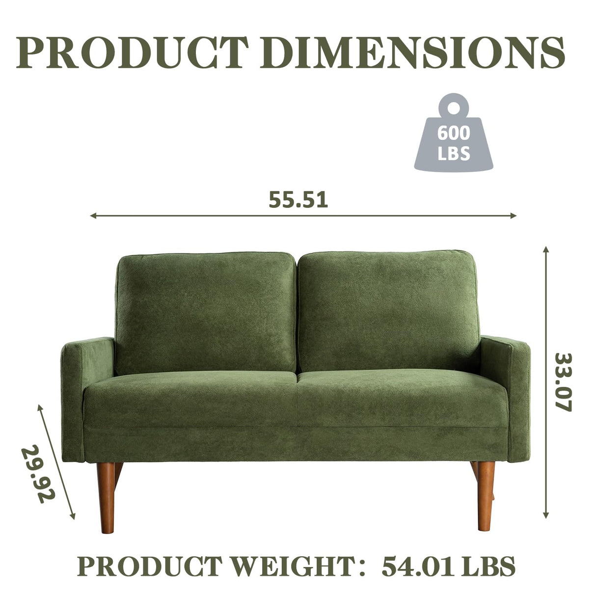 Majnesvon 56" Velvet Love seat Sofa,Modern Style Futon Couches for Living Room,Small Loveseat for Small Spaces,2 Seater Couch with Upholstered Seat,Chic Living Room Furniture Seating for Home (Green) Majnesvon