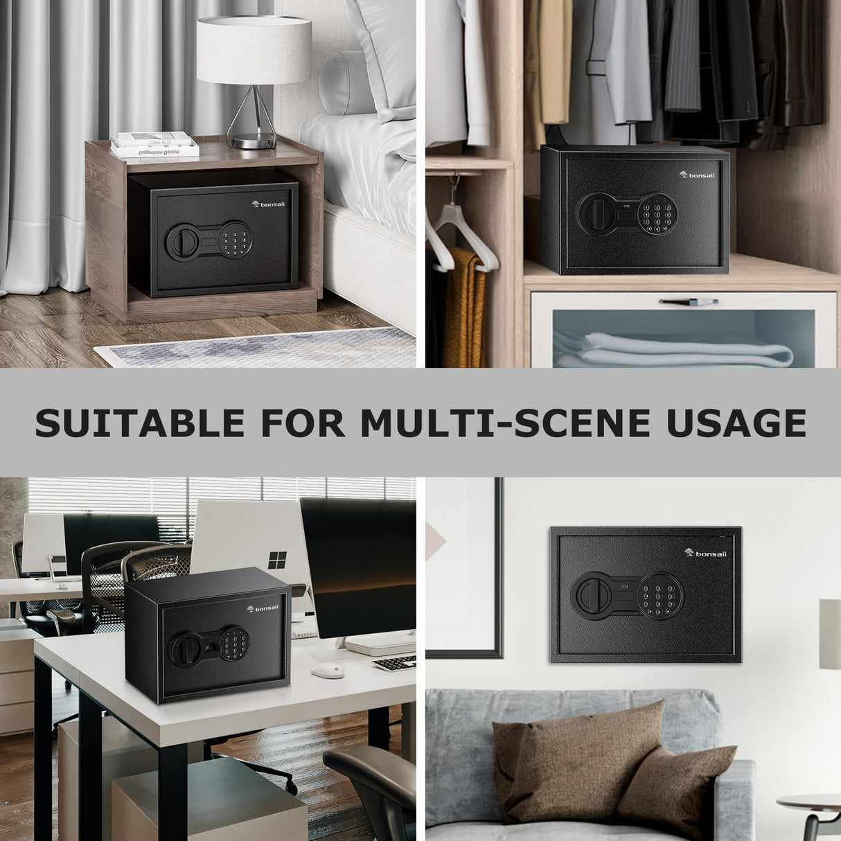 Bonsaii Safe, 0.6 Cubic Safe Box with Electronic Keypad, Removable Shelf, for Valuables Jewelry and Documents in Home, Hotel, or Business, 9.84"D x 13.78"W x 9.84"H bonsaii