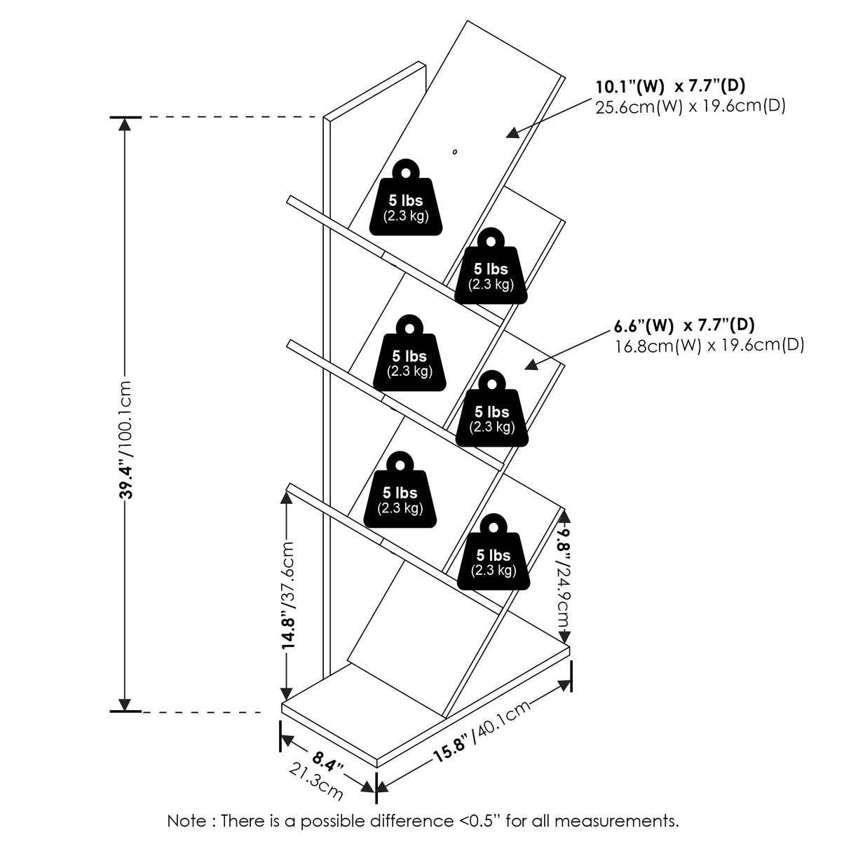 Furinno Tree Book Shelf, 7-Tier Bookshelf, Tree Bookcase for Room Decor, 8.4 x 15.7 x 39.4, for Living Room, Bedroom, Home Office, White Furinno
