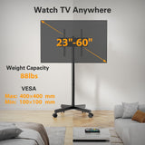 Perlegear Rolling TV Stand for 23-60 Inch LCD LED OLED 4K Smart TVs Holds up to 88lbs, Mobile TV Stand with Height Adjustable, Tilting TV Cart with Locking Wheels Max VESA 400x400mm, PGTVMC16 Perlegear