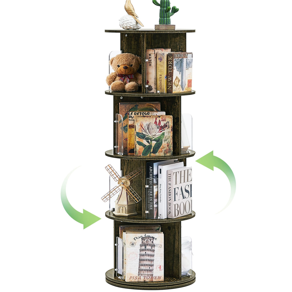 VECELO Rotating Bookshelf Tower, 360°Revolving Bookcase, Round Book Sh ...