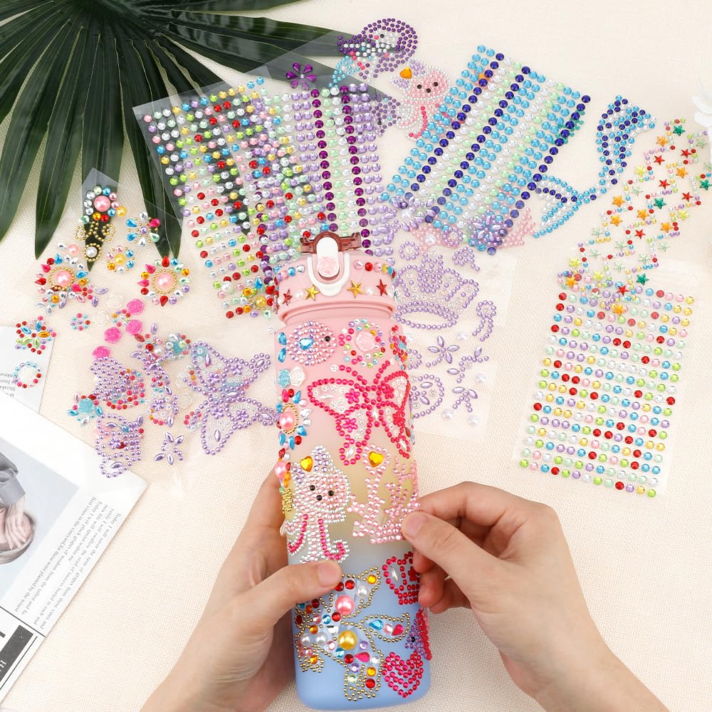 SythorYang Decorate Your Own Water Bottle Kits for Girls Gifts for Girls Age 4-6-8-10 Girl Water Bottle with Gem Stickers Arts and Crafts for Girles 7 8 9 10 Year Old Girl Birthday Christmas Gifts SythorYang