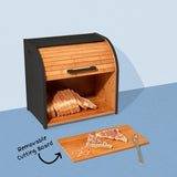 HOMEFULLY Bamboo Double Layer Bread Box for Kitchen Countertop, Roll Top Bread Box Wood, Extra Large Bread Box for Kitchen Storage, Modern Bread Bin Wooden (Black) Homefully Co