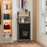 Furnulem 2 Tiers Laundry Hamper with Wooden Shelf and Hooks, Vertical Laundry Basket with Pull-Out and Removable Bag, Clothes Hamper with Divided Bag for Laundry Room, Bathroom, Bedroom, Dorm Furnulem