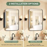 Venlus 16x24 Recessed Medicine Cabinet with Mirror - Black Mirrored Medicine Cabinets for Bathroom Vanity, Bathroom Mirror with Storage & Heavy Metal Frame, Adjustable Shelves, Surface Wall Mount Venlus