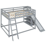 Full Over Full Bunk Beds with Slide and Storage Shelves, Wood Floor Bunk Beds Frame, Kids Bunk Bed for Bedroom, Teens Dormitory (Full Loft Bed with Slide, Gray) Bellemave