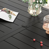 VICLLAX 7 Pieces Patio Dining Set for 6, Outdoor Furniture Set Includes 59" Rectangle Outdoor Table and 6 Stackable Patio Sling Chairs, Black Tabletop and Blue Fabric VICLLAX