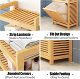 Bamboo Tilt-Out Laundry Hamper with Shelf & Removable Liner, 4 Tiers Freestanding Laundry Shelf Bathroom Storage Shelf Cabinet with Storage Basket for Bedroom Bathroom BuufuS