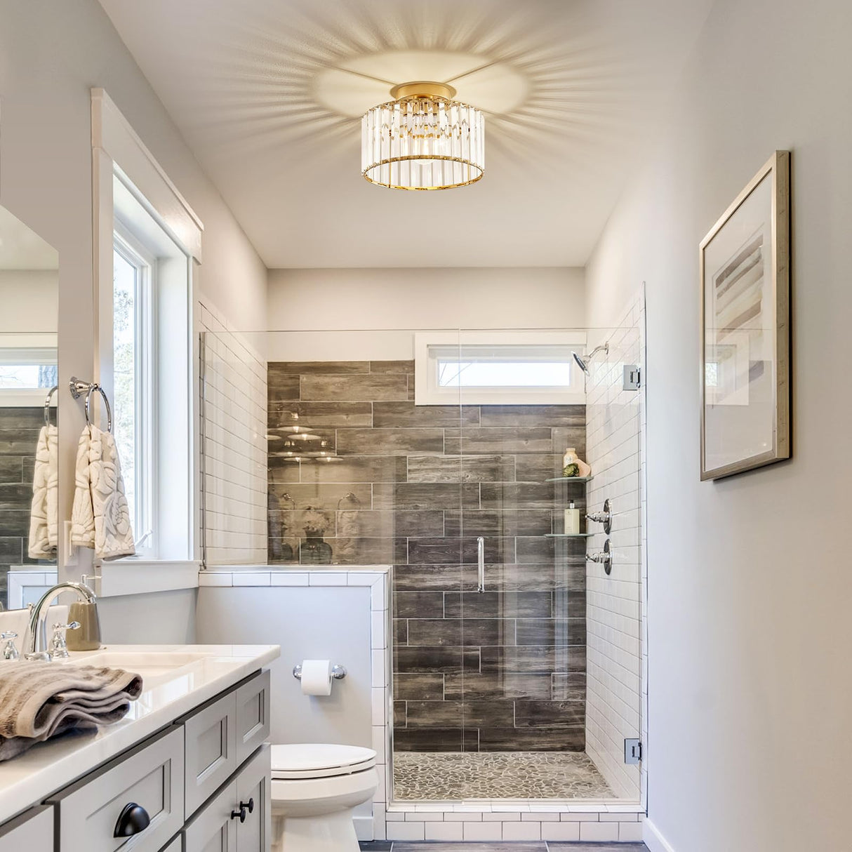 VIOLOEMI Crystal Gold Semi Flush Mount Ceiling Light Modern Hallway Light Fixture Metal Close to Ceiling Lamp for Kitchen Living Room Bathroom Entryway Bedroom(10.63 inch) VIOLOEMI