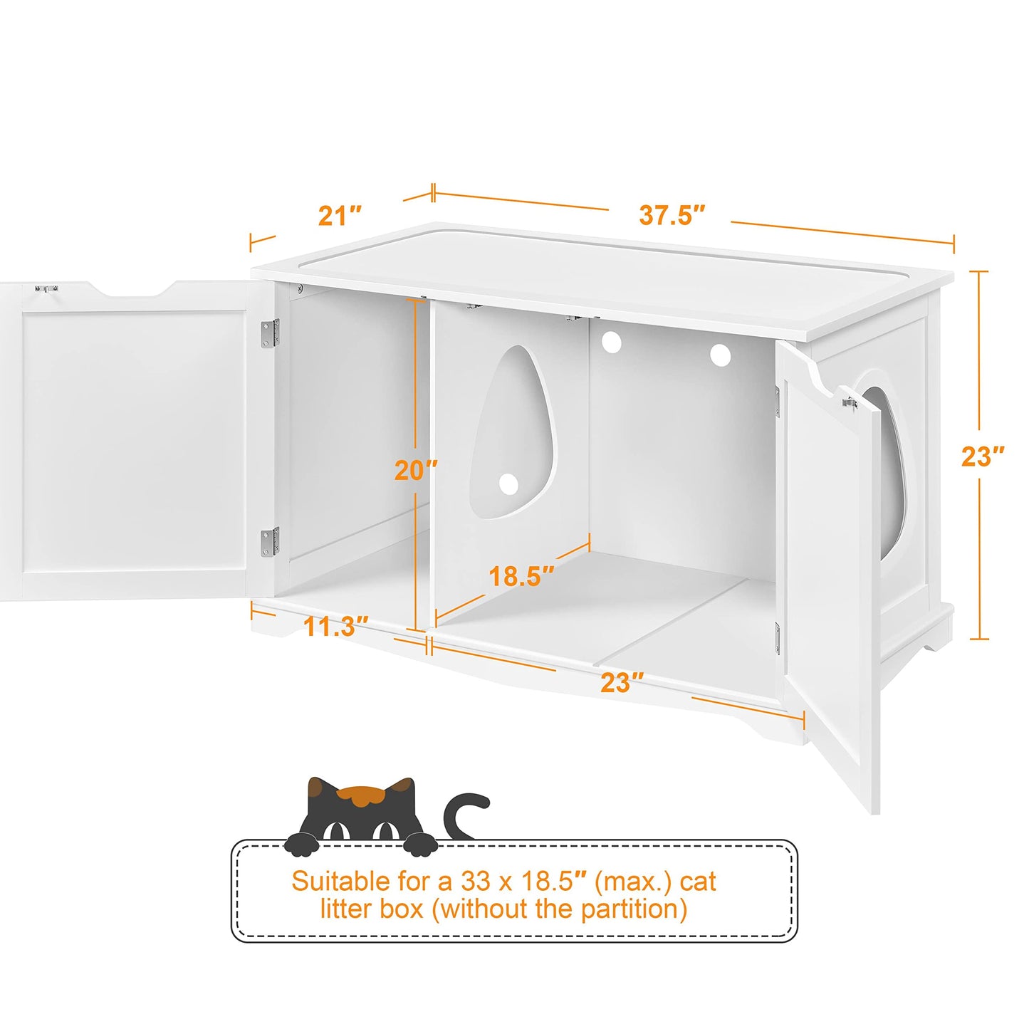 Yaheetech Cat Litter Box Enclosure, Cat Litter Box Furniture Hidden, Wooden Pet Crate Cat Washroom Storage Bench with Divider Home Litter Loo Indoor Cat House White - WoodArtSupply