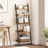 HOOBRO 5-Tier Bookcase, Narrow Ladder Shelf, Small Bookshelf, Corner Storage Shelf, Small Display Organizer for Living Room, Study, Balcony, Bedroom, Rustic Brown and Black BF150CJ01 HOOBRO