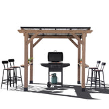 8x6 FT Wood Grill Gazebos, BBQ Wooden Gazebo with Hardtop Sloping Steel Roof, Wood Outdoor Pavilion with 2 Side Storage Shelves,Cedar Frame Patio Gazebo for Barbecue, Garden, Deck (Grey) StarEcho