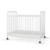 Child Craft Little Dreamer Metal Compact Folding Portable Crib with 2” Crib Mattress and 2 Easy Roll Locking Wheels, Durable Metal Construction, Easy to Clean (White) Child Craft
