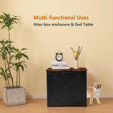 DWANTON Cat Litter Box Furniture Hidden, Cat Litter Box Enclosure, Reversible Entrance Can Be on Left or Right Side, Indoor Cabinet, Wooden Washroom, Nightstand, Black and Rustic Brown, 23.6" L Dwanton