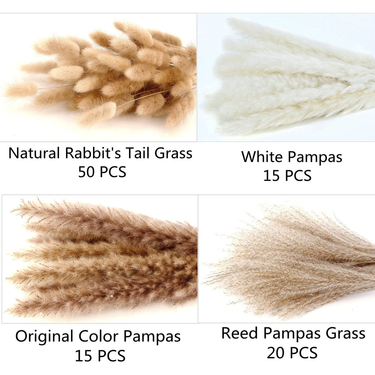 Dried Pampas Grass Decor, 100 Stems Pampas Grass Contains Bunny Tails Dried Flowers, Reed Grass Bouquet for Wedding Boho Flowers Home Table Decor, Rustic Farmhouse Party (17", White and Brown) ANPROOR