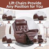 RUTOX Large Power Lift Recliner Chair for Elderly, Lay Flat Lift Chair with Adjustable Headrest, Leather Recliner Lift Chairs with Massage and Heat,Infinite Position, Extended Footrest, Brown RUTOX