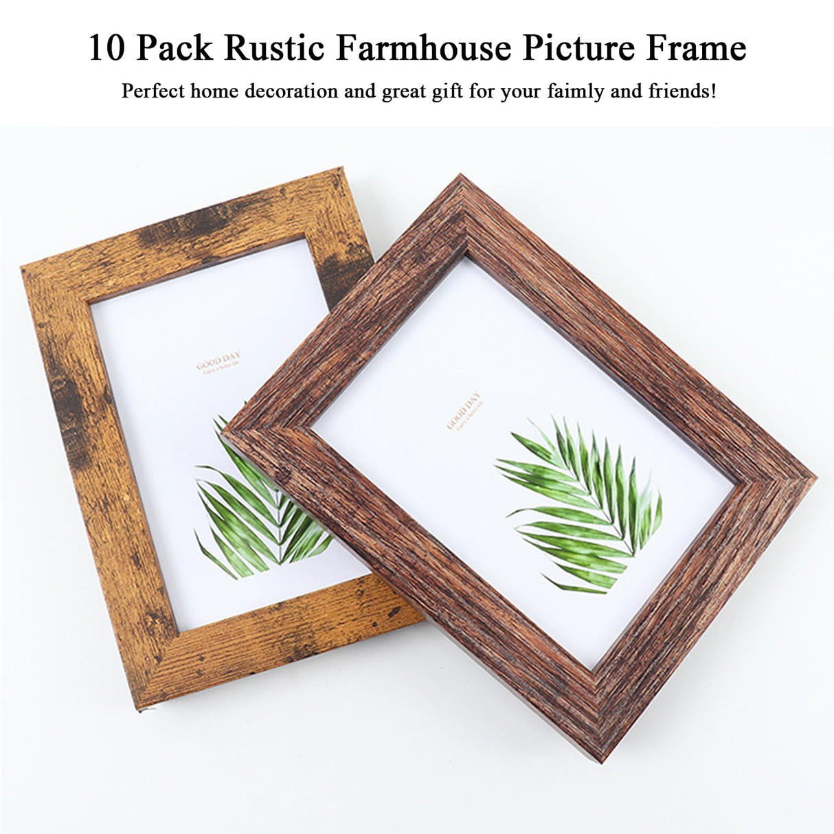 Picture Frame Set 10 pack, Farmhouse Photo Frames, Gallery Wall Frame Collage, with Two 8x10, Four 5x7, Four 4x6 Photo Frame set, in 3 Different Finishes Picture Frames For Wall or Desk,Rustic Brown xnlkros