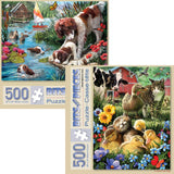 Bits and Pieces – Value Set of Two 500 Piece Jigsaw Puzzles for Adults – Cat Nap, Puppy Swimming Jigsaw Puzzles by Artist Larry Jones, Completed Puzzle Size: 18" x 24" Bits and Pieces