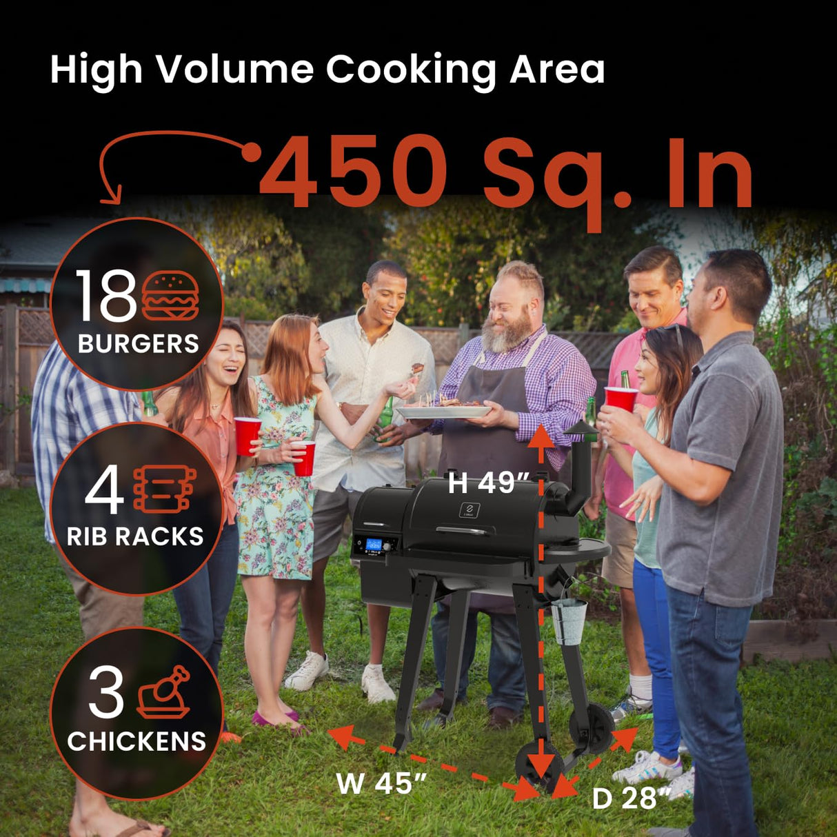 Z GRILLS ZPG-450A Wood Pellet Grill & Smoker with PID V2.1 Controller, 450 Sq in Cook Area, Meat Probe, 8 in 1 BBQ Grill Outdoor Auto Temperature Control, Black Z GRILLS