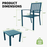 ChicCoutured 3 Piece Patio Bistro Set, Iron Art Outdoor Bistro Table and Chairs Set of 2, Stackable Patio Dining Set, Outdoor Furniture Set for Patio, Balcony, Porch, Blue ChicCoutured