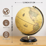 12'' Retro Illuminated World Globe with Wooden Stand, 2-1 Educ & Décor Antique Night Light up Globe Built in LED & HD Printed Map, Antique Illuminated Globe for Adults & Kids, Home Décor, Office BSHAPPLUS