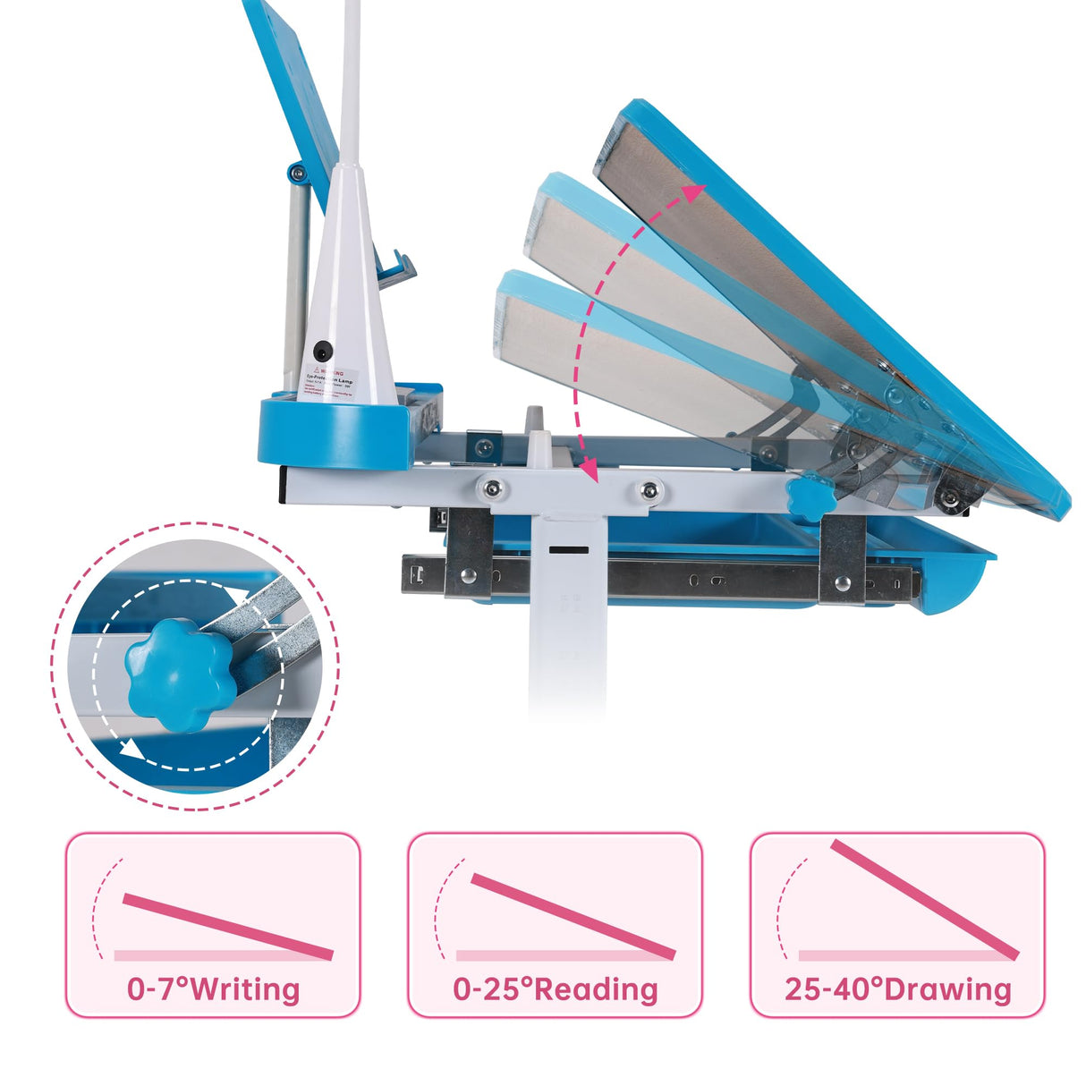 UNICOO® Kids Study Table and Chair Set, Height Adjustable Kids Art Desk, Ergonomic Study Desk for Kids, w/LED Lamp, Tilt Desktop, Pull Out Drawer - Kids Table and Chairs, Toddler Table and Chair Set UNICOO