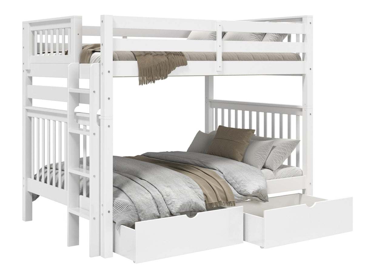 Bedz King Bunk Beds Full over Full Mission Style with End Ladder and 2 Under Bed Drawers, White Bedz King