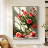 Qaisxoty Flowers Paint by Numbers Kit for Adult Beginner - Rose Paint by Numbers Kits with Rolled Canvas, Box, Brushes, Acrylic Paints - DIY Paint by Number for Home Decor & Gift (12”x16”) Qaisxoty