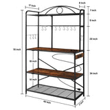 Home Limpidity Large Bakers Rack for Kitchen, 40-inch Wide Coffee Bar Station with Power Outlet, 5 Tier Microwave Stand Storage Shelf with S-Shaped Hooks, Metal Frame with Brown Wood Tabletop Home Limpidity