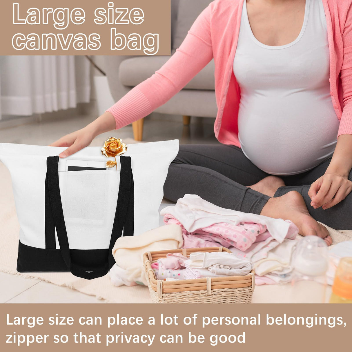 OKBA 10 PCS Stylish canvas tote bags for women,blank large size tote bag With zipper,sublimation tote bag with pockets OKBA