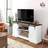 HOMCOM TV Stand Cabinet for TVs up to 65 Inch, Entertainment Center with Charging Station, 59" Farmhouse Media TV Console Table with Sliding Barn Doors, Adjustable Shelves, White HOMCOM