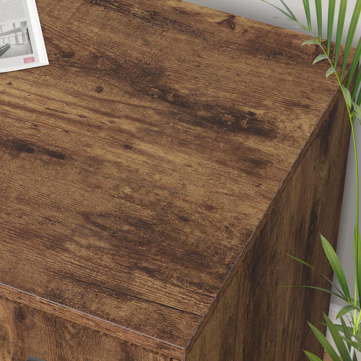 LVB Farmhouse L-shaped Corner Desk with Drawers, Reversible Home Office Executive Desk with Storage Cabinet Shelves, Large Wood Metal L Shaped Table for Work Study Writing Gaming, Rustic Brown, 60 in LVB