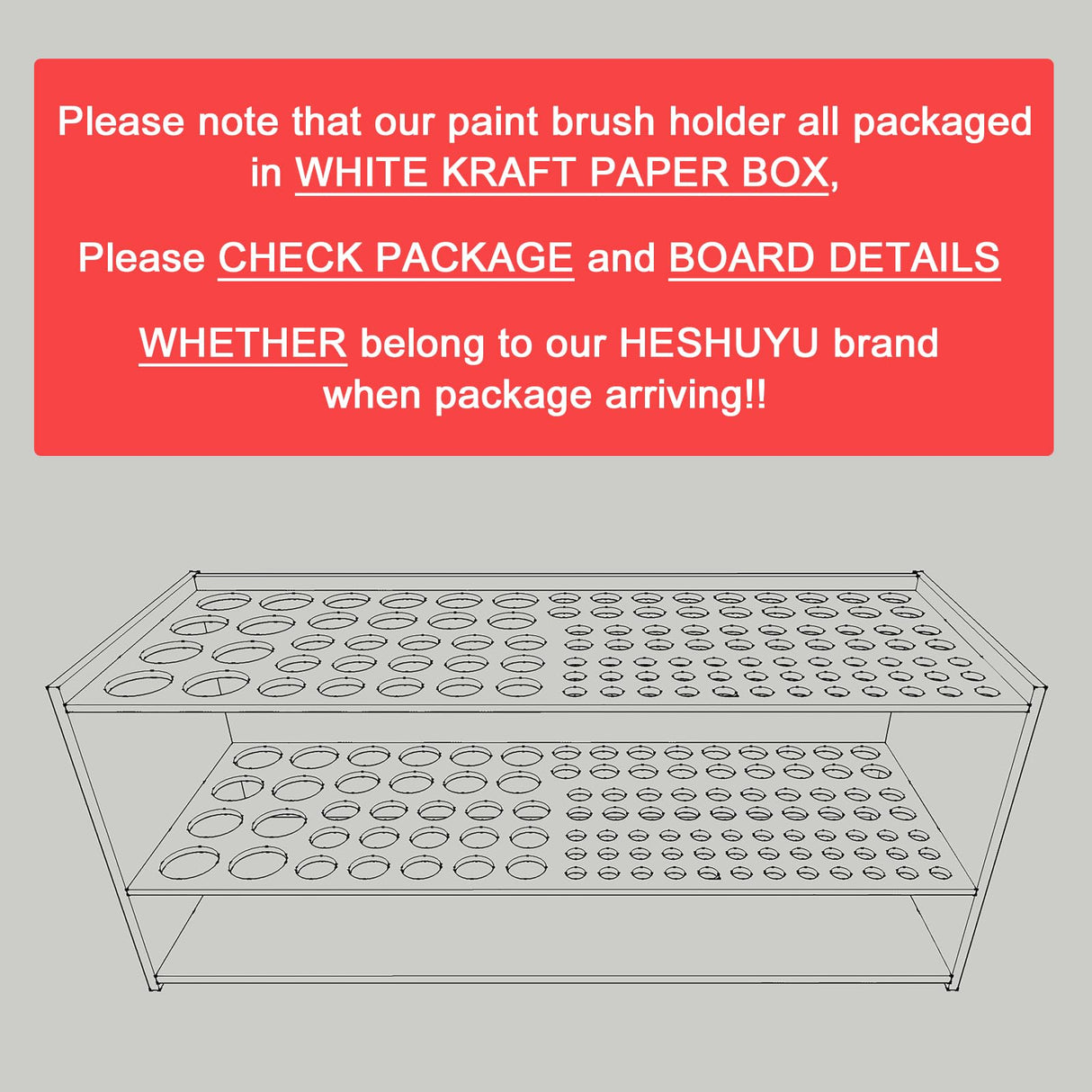 HESHUYU Wooden Paint Brush Holder 105 Holes Paintbrush Holder Organizer Paint Brush Stand Rack with Silicone Rings for Pens Pencils Artist HESHUYU