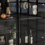 Homsee 4-Tier Black Bookcase with LED Lights, Glass Doors and Drawers for Stylish Storage Homsee