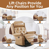 RUTOX Large Power Lift Recliner Chair for Elderly, Oversized Lay Flat Lift Chair with Adjustable Headrest, Leather Recliner Chairs with Massage and Heat, Infinite Position,Extended Footrest,Beige RUTOX
