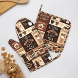 Oven Mitts Pot Holders Set Coffee Pattern Silicone Modern Art Kitchen Gloves Potholders Heat Resistant for Chef Baking Cooking Grilling BBQ 4 Pack Mitt SUPLUCHOM