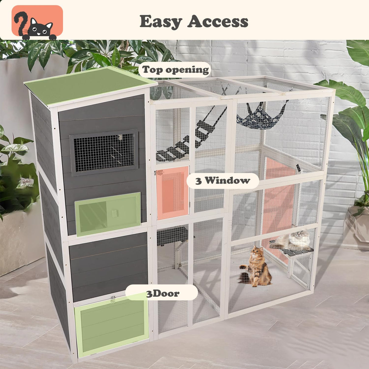 QUYZE Catio Outdoor Cat Enclosure, Large Outdoor Cat House for Mulitiple Cats, 4 Tiers Walk in Catio for Cats Outdoor Patio, 4 Tiers Cat Houses with Weatherproof Roof, Hanging Hammock, Bridge QUYZE