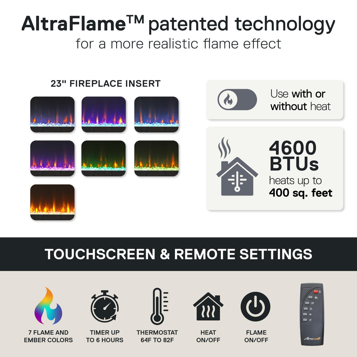 Ameriwood Home Lumina Fireplace TV Stand for TVs up to 70 Inch, Replaceable Electric Fireplace Insert Heater, Remote Control, Timer, Color Changing LED Lights, Crystal Ember Flames, Graphite Gray Ameriwood Home