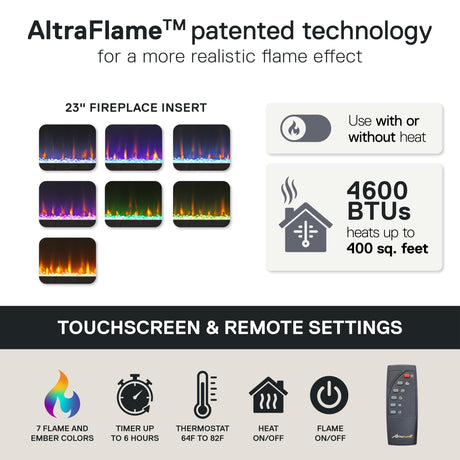 Ameriwood Home Lumina Fireplace TV Stand for TVs up to 70 Inch, Replaceable Electric Fireplace Insert Heater, Remote Control, Timer, Color Changing LED Lights, Crystal Ember Flames, Graphite Gray Ameriwood Home
